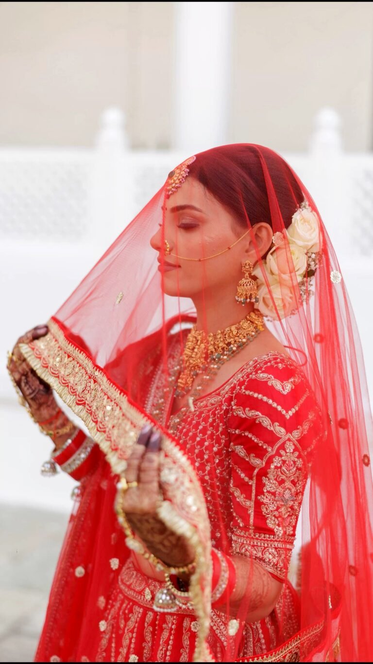 Bride portrait photographed by Dave Films wedding photographers in Himatnagar